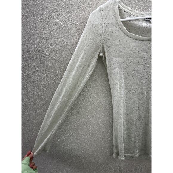 Express Womens Shirt Size Small Off-White Long Sleeve Semi Sheer - Picture 2 of 11